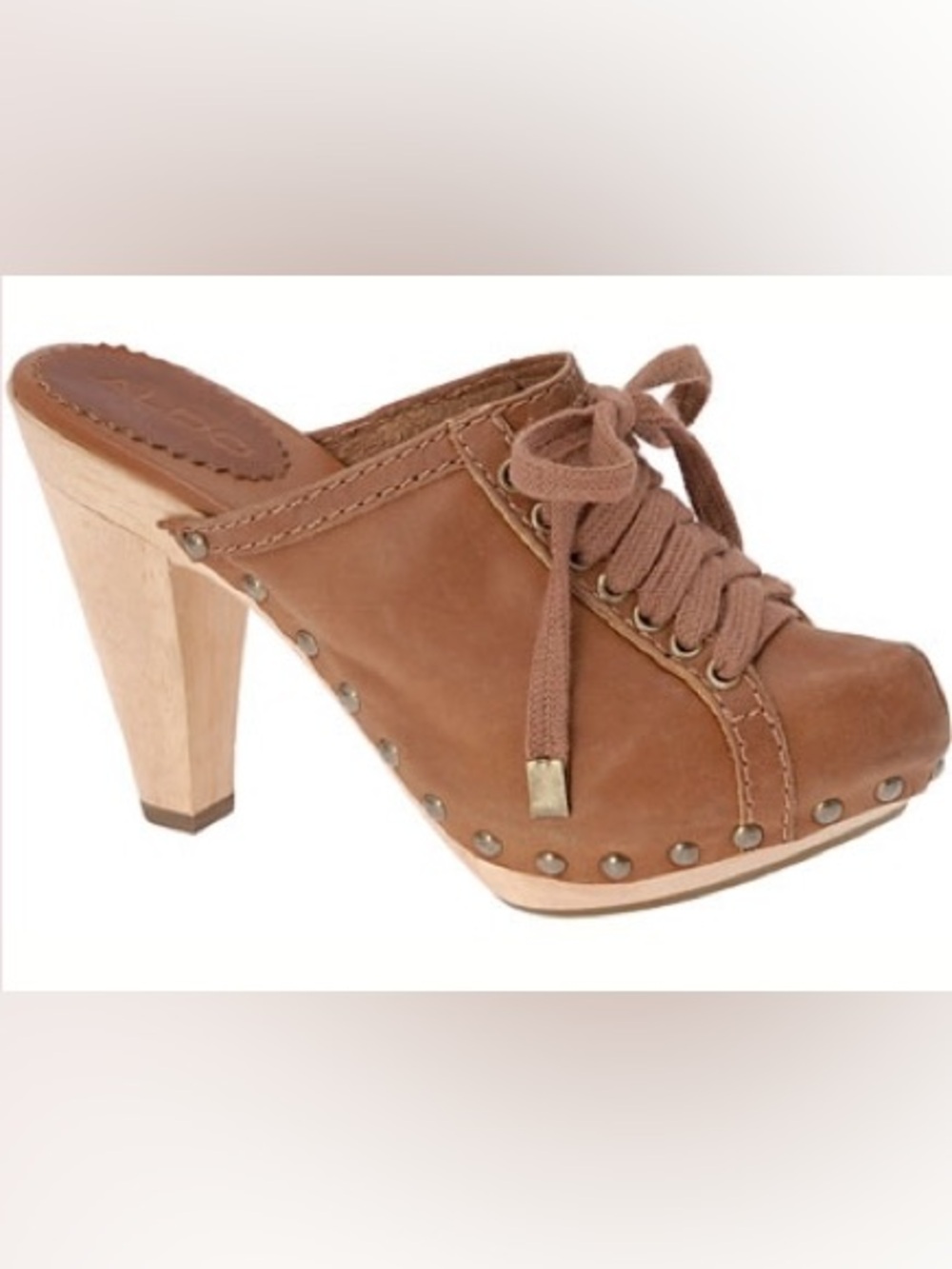 ALDO Brown Leather Lace Clog Heels (size 8)